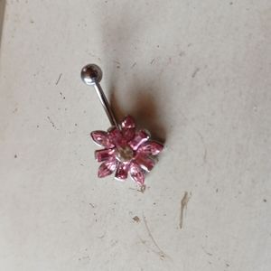 Pink flower belly ring